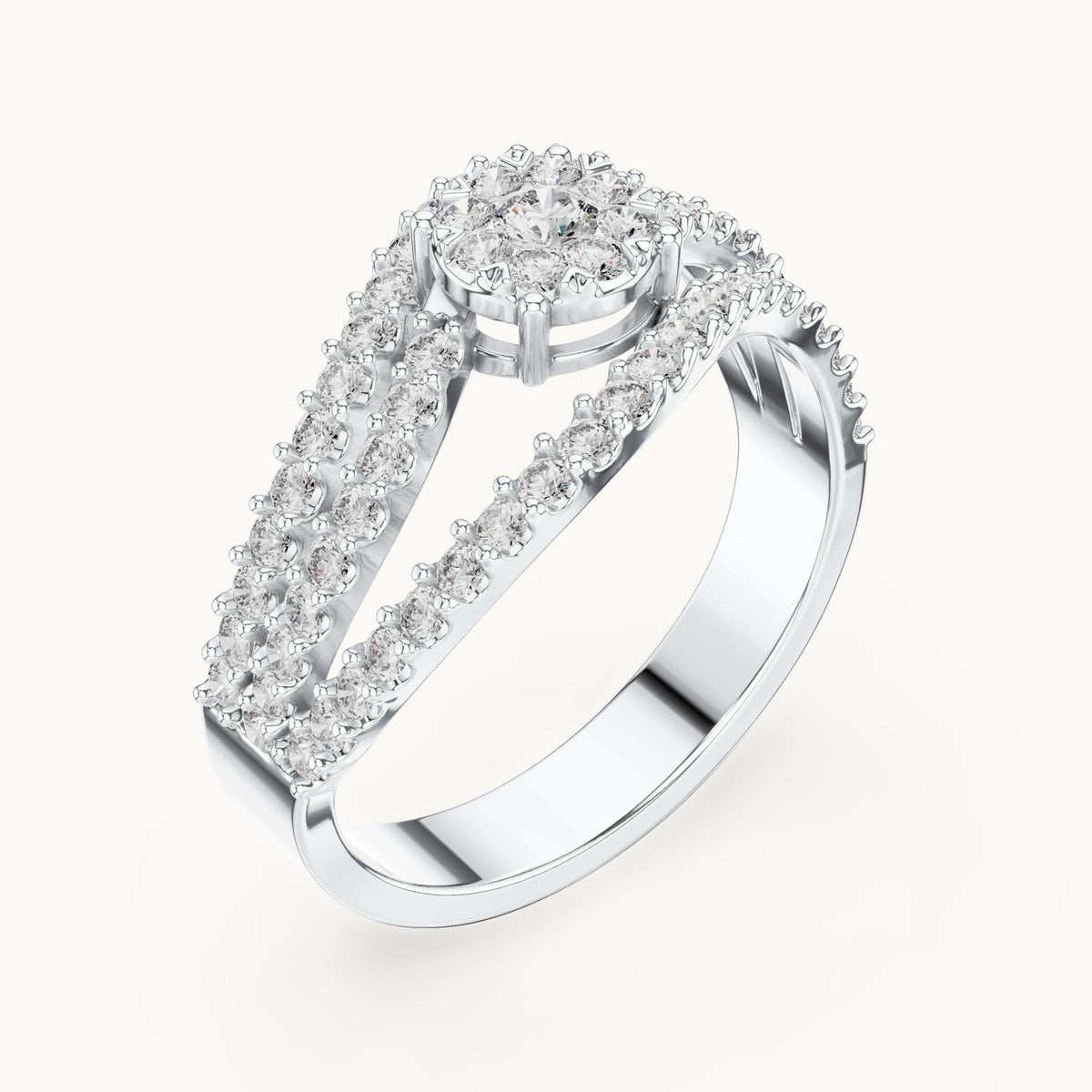 Round lab-grown diamond pavé wave cluster ring in white gold, 0.766 CT TW, view 2