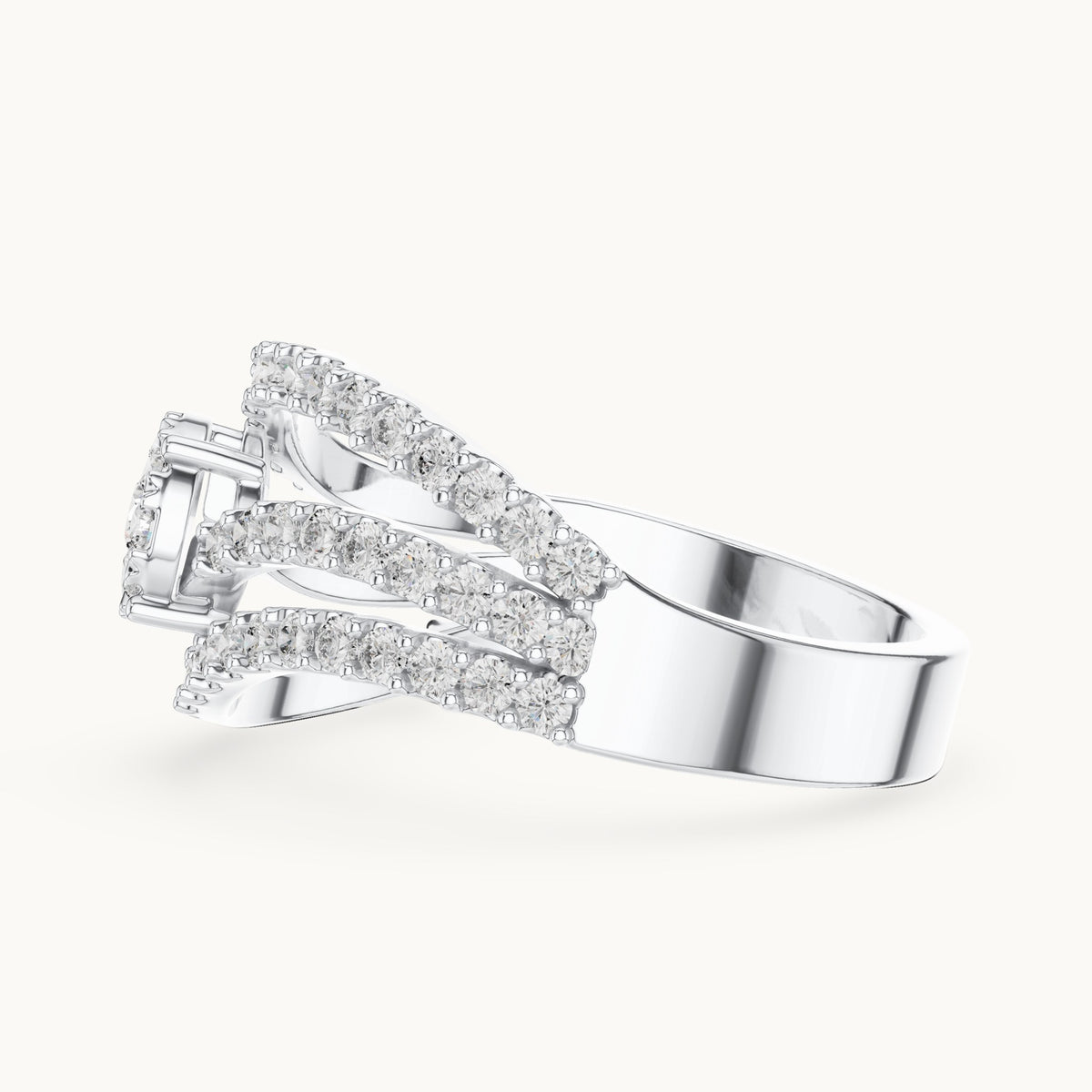 Round lab-grown diamond pavé wave cluster ring in white gold, 0.766 CT TW, view 3