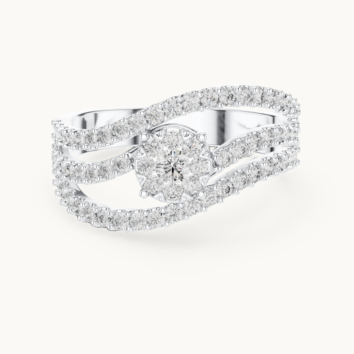 Round lab-grown diamond pavé wave cluster ring in white gold, 0.766 CT TW, view 4