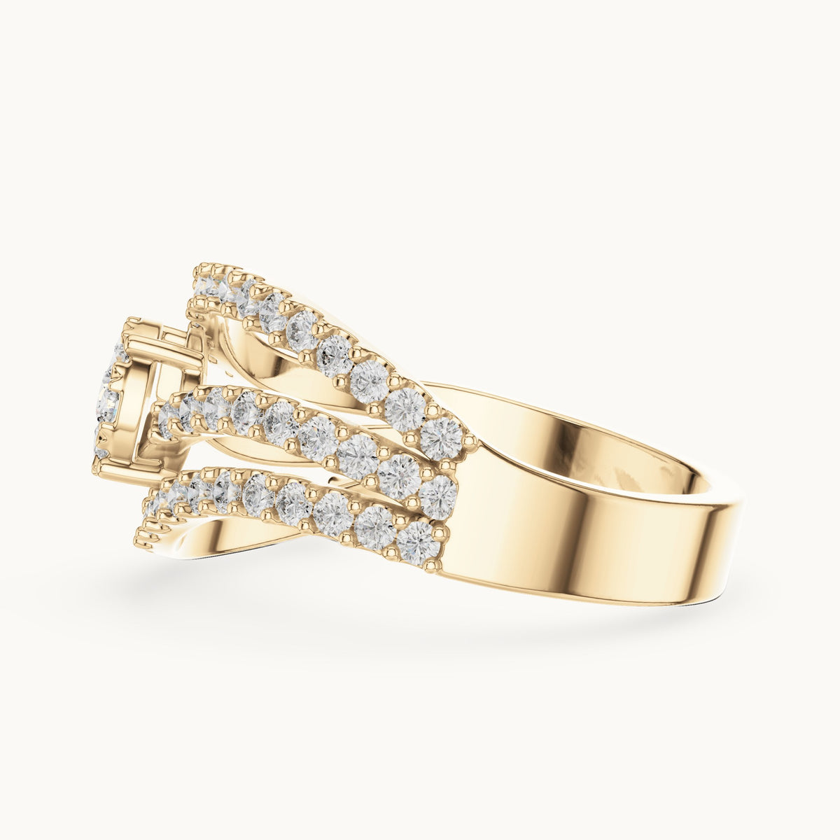 Round lab-grown diamond pavé wave cluster ring in yellow gold, 0.766 CT TW, view 3