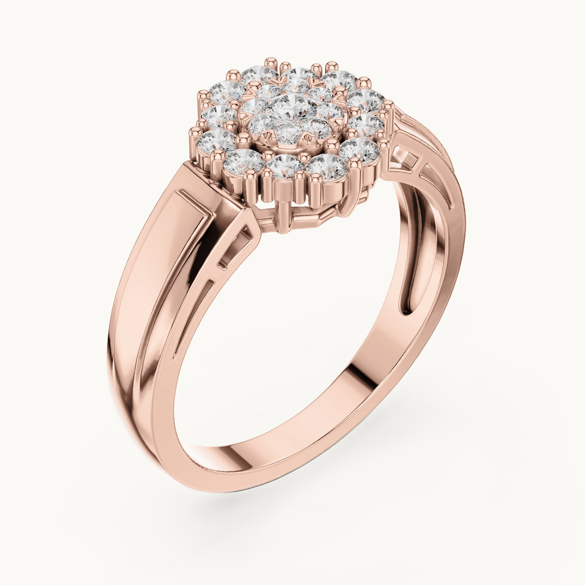 Round lab-grown diamond cluster halo ring in rose gold, 0.402 CT TW, view 2