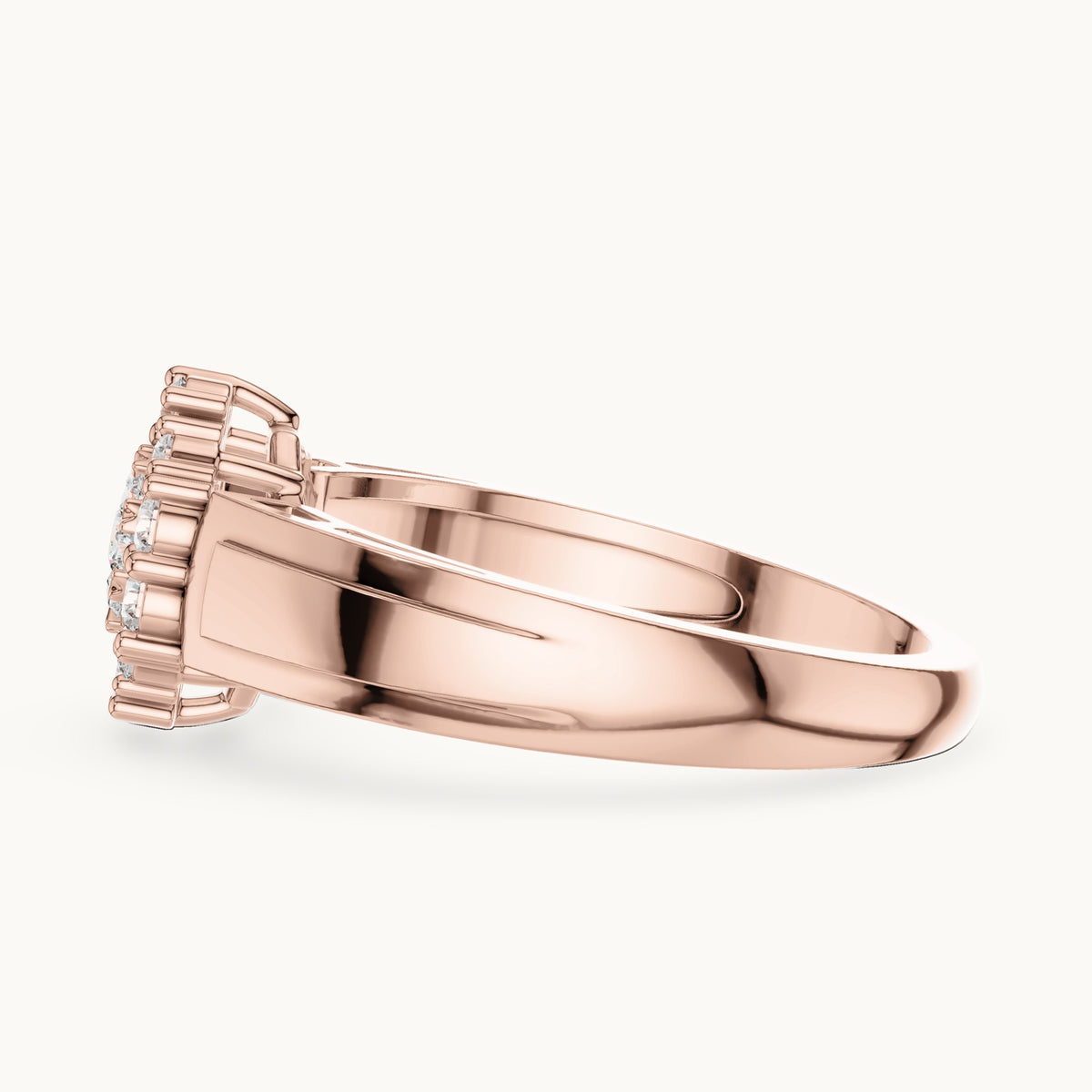 Round lab-grown diamond cluster halo ring in rose gold, 0.402 CT TW, view 3