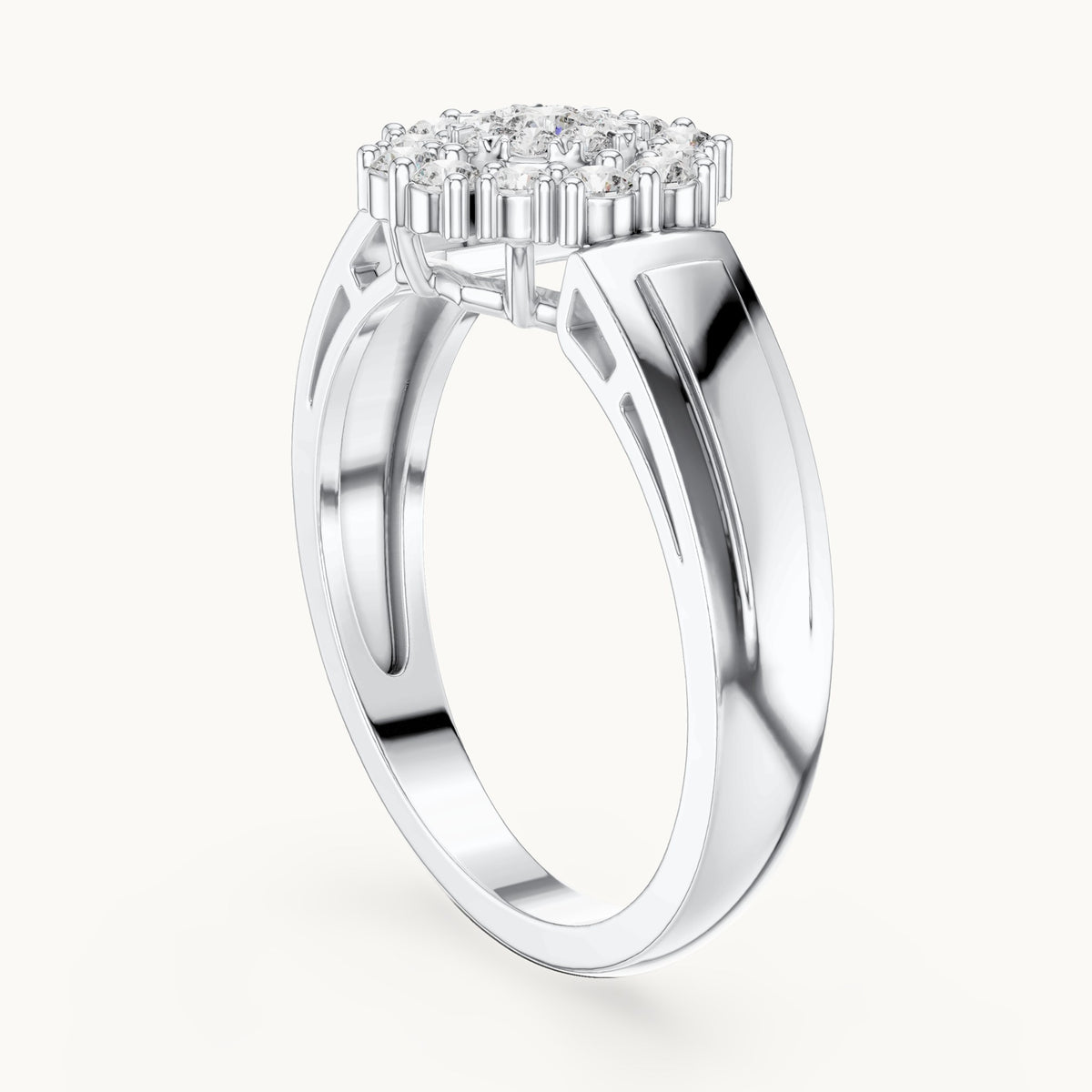 Round lab-grown diamond cluster halo ring in white gold, 0.402 CT TW, view 1