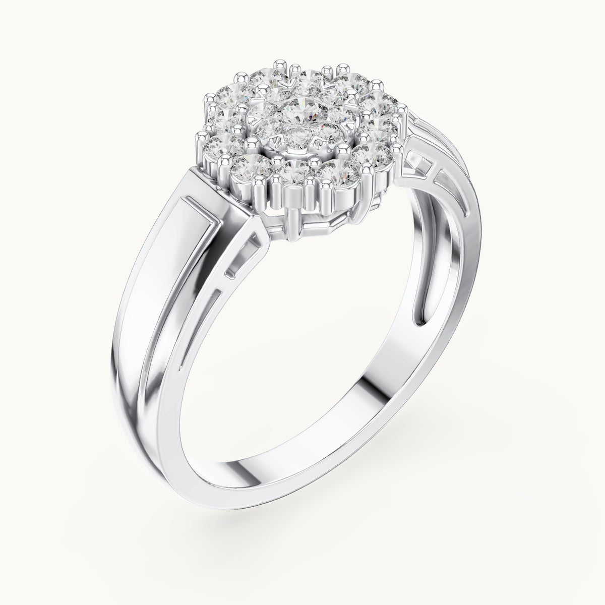 Round lab-grown diamond cluster halo ring in white gold, 0.402 CT TW, view 2