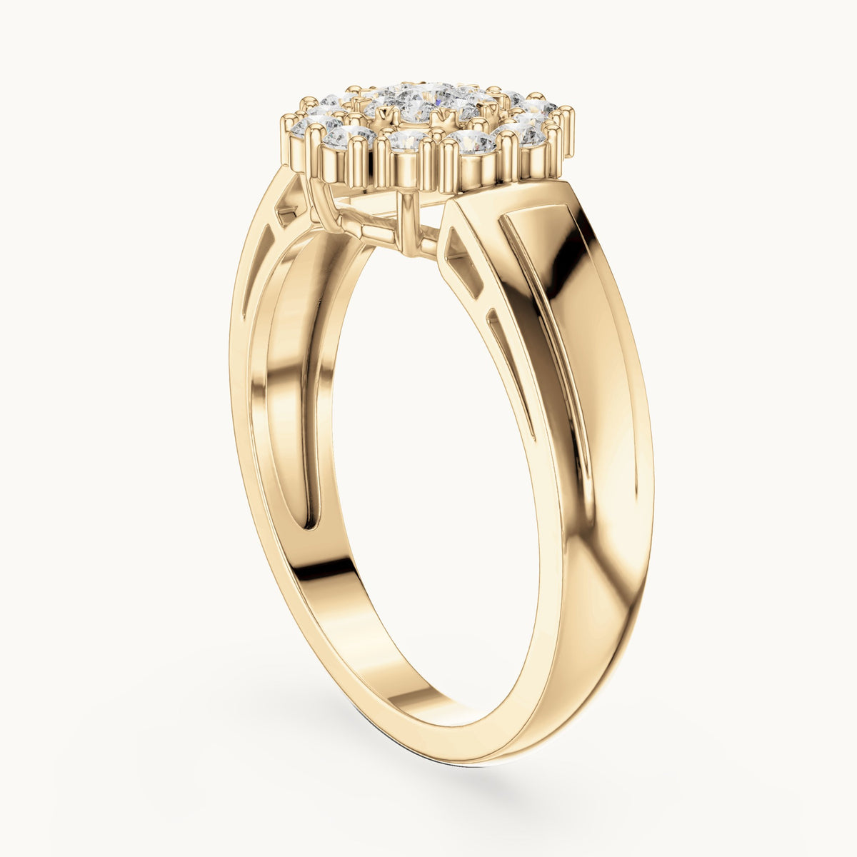 Round lab-grown diamond cluster halo ring in yellow gold, 0.402 CT TW, view 1