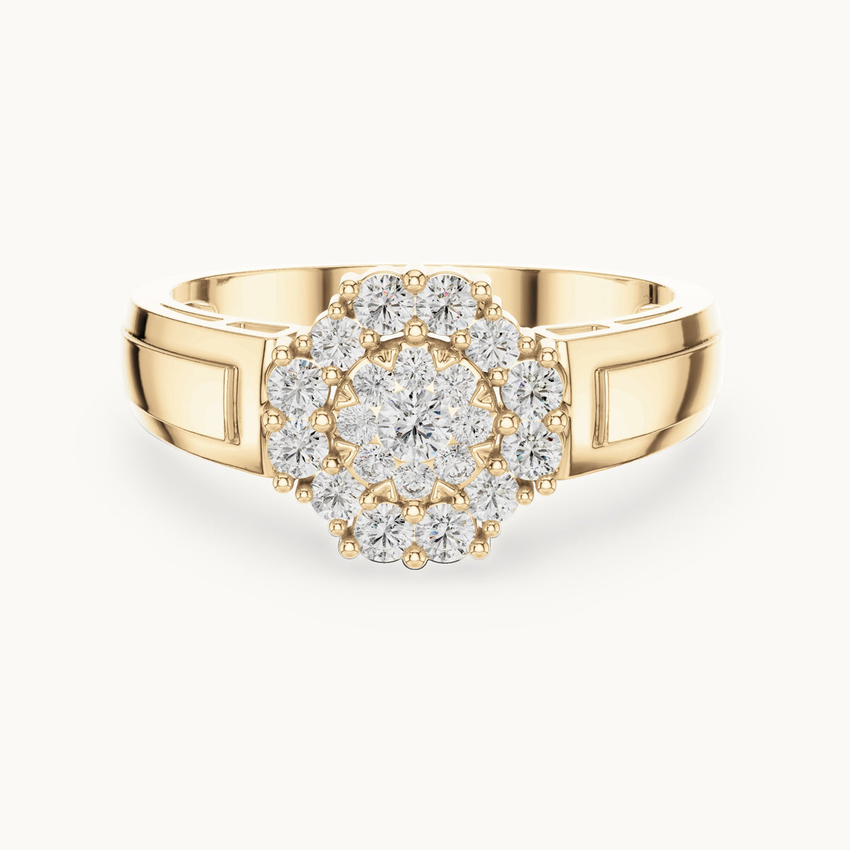 Round lab-grown diamond cluster halo ring in yellow gold, 0.402 CT TW, view 4