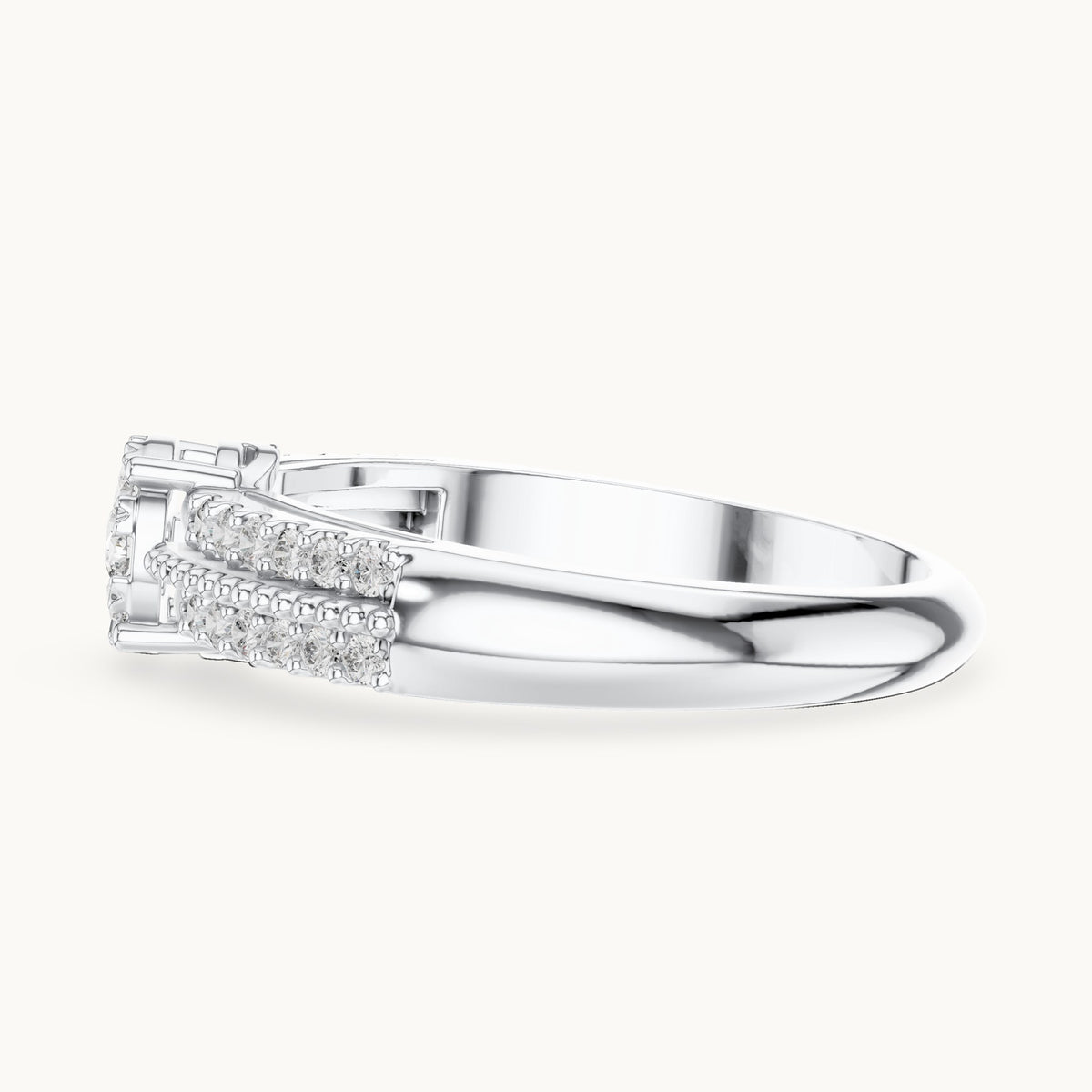 Round lab-grown diamond cluster halo ring with split pavé band in white gold, 0.334 CT TW, view 3