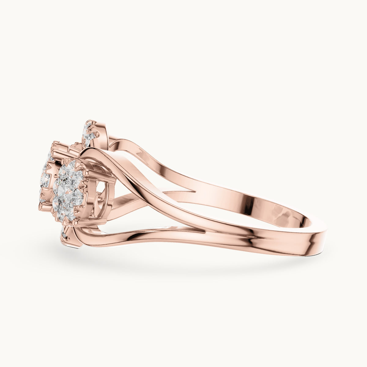 Round lab-grown diamond three-cluster bypass ring in rose gold, 0.522 CT TW, view 3
