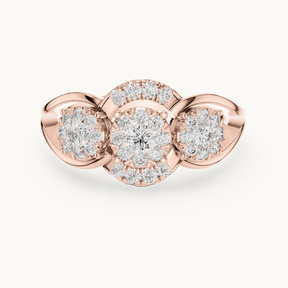 Round lab-grown diamond three-cluster bypass ring in rose gold, 0.522 CT TW, view 4