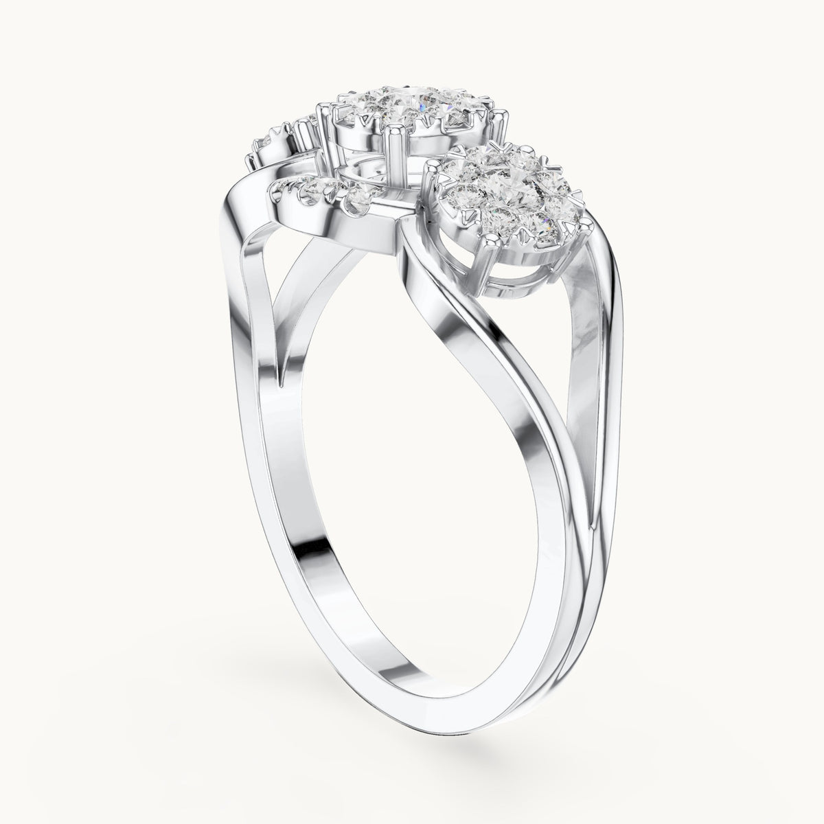 Round lab-grown diamond three-cluster bypass ring in white gold, 0.522 CT TW, view 1
