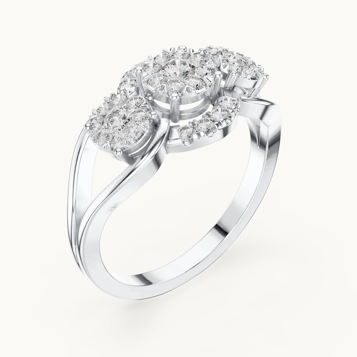 Round lab-grown diamond three-cluster bypass ring in white gold, 0.522 CT TW, view 2