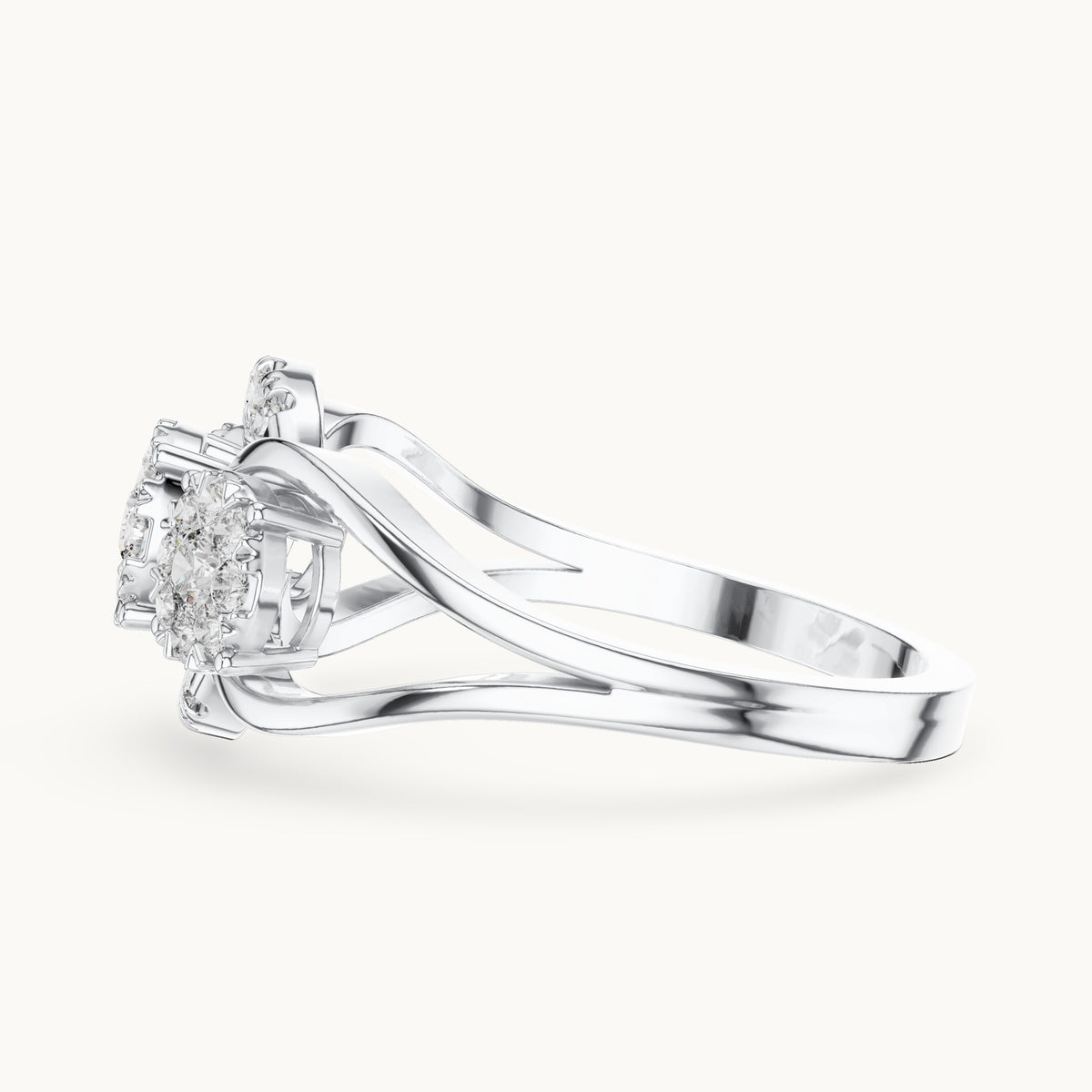 Round lab-grown diamond three-cluster bypass ring in white gold, 0.522 CT TW, view 3
