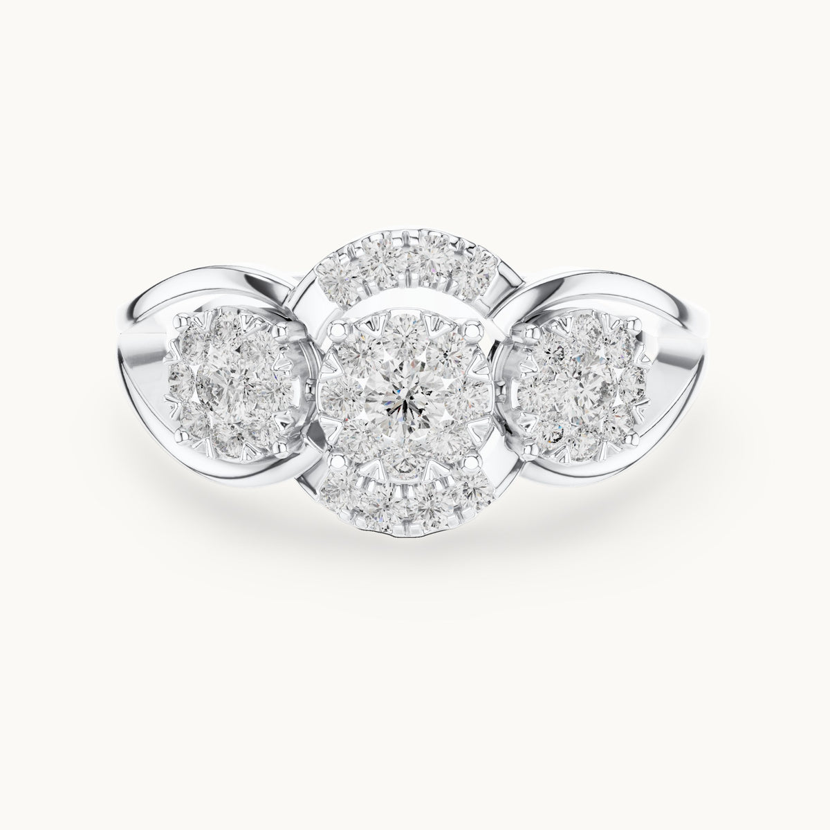 Round lab-grown diamond three-cluster bypass ring in white gold, 0.522 CT TW, view 4