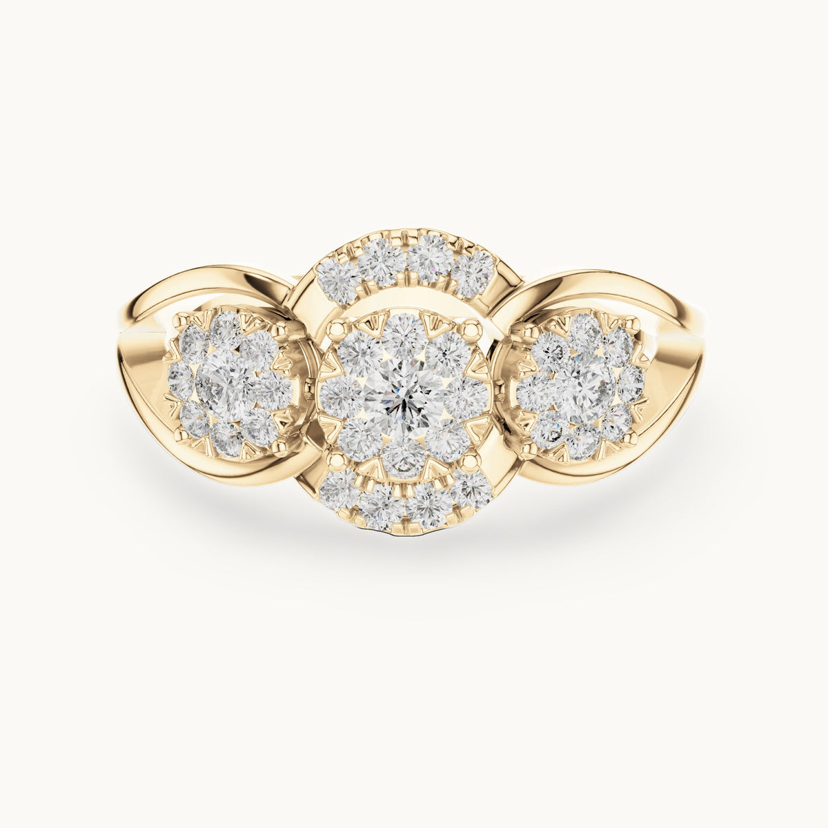 Round lab-grown diamond three-cluster bypass ring in yellow gold, 0.522 CT TW, view 4