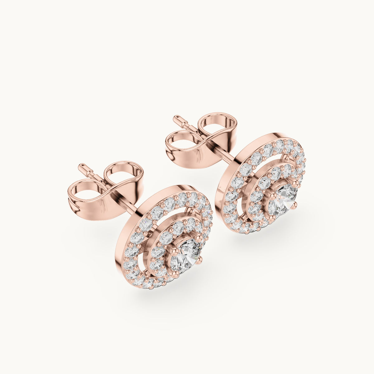 Round lab-grown diamond halo stud earrings in rose gold, 0.592 CT TW, view 2