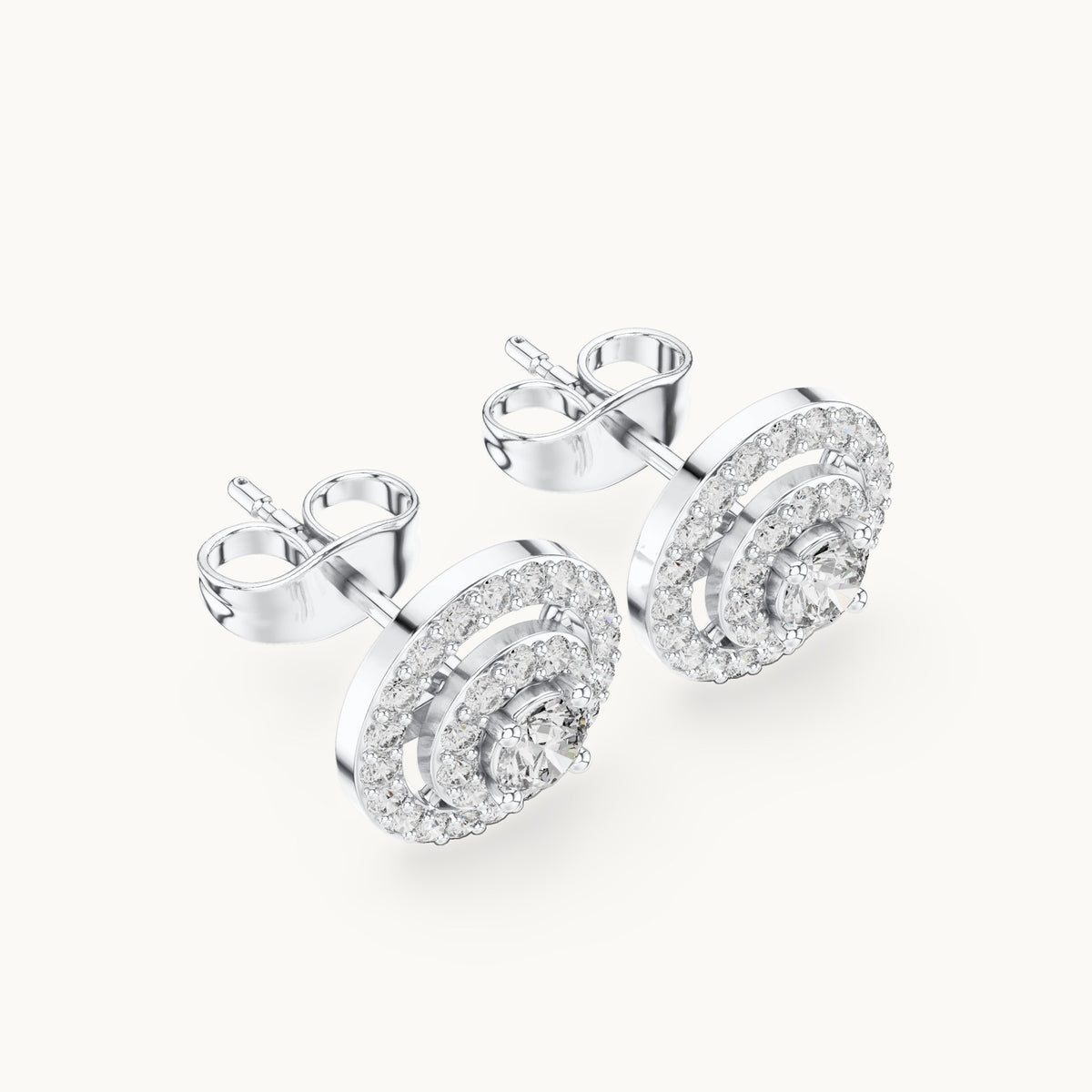 Round lab-grown diamond halo stud earrings in white gold, 0.592 CT TW, view 2