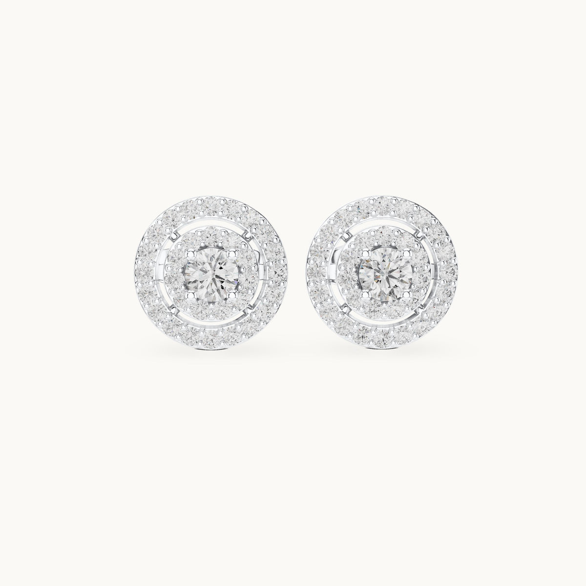 Round lab-grown diamond halo stud earrings in white gold, 0.592 CT TW, view 4