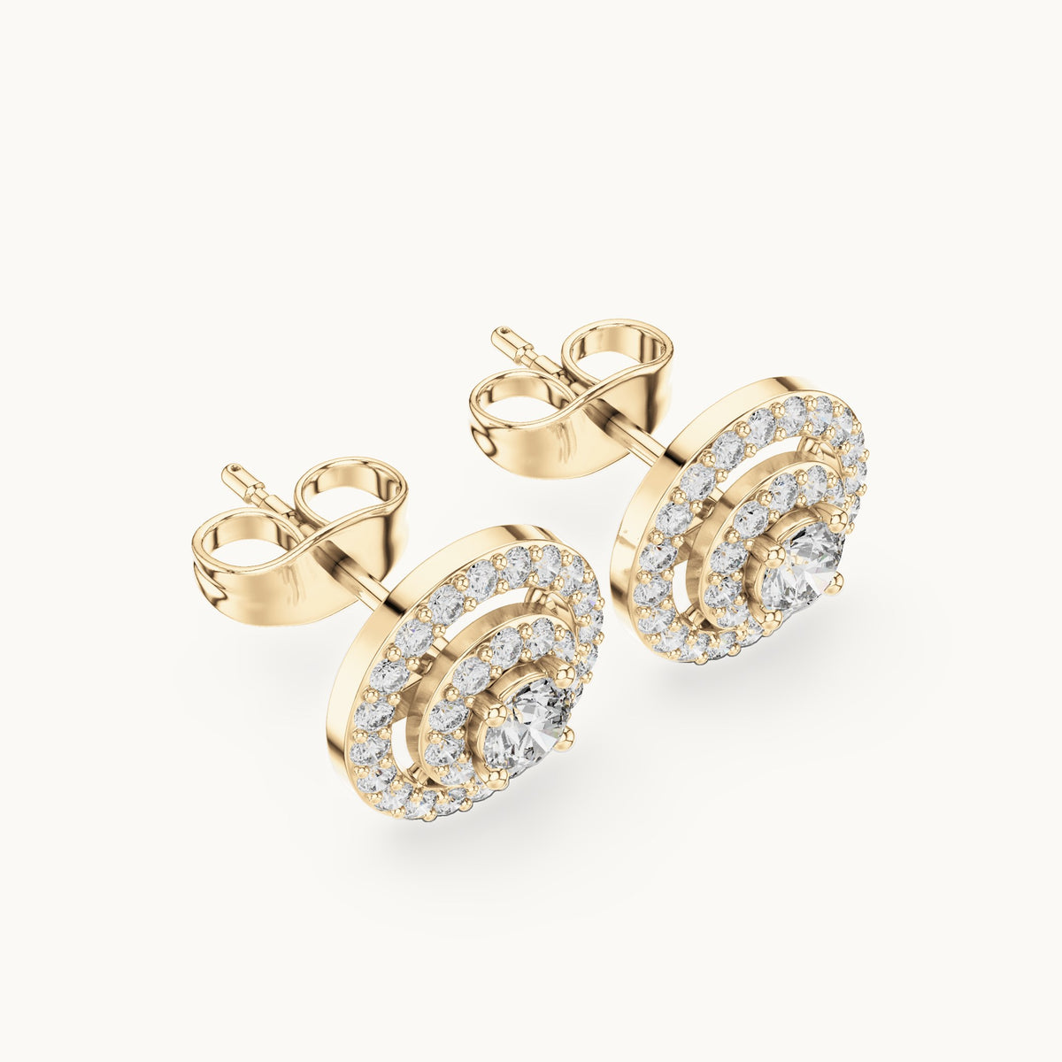 Round lab-grown diamond halo stud earrings in yellow gold, 0.592 CT TW, view 2