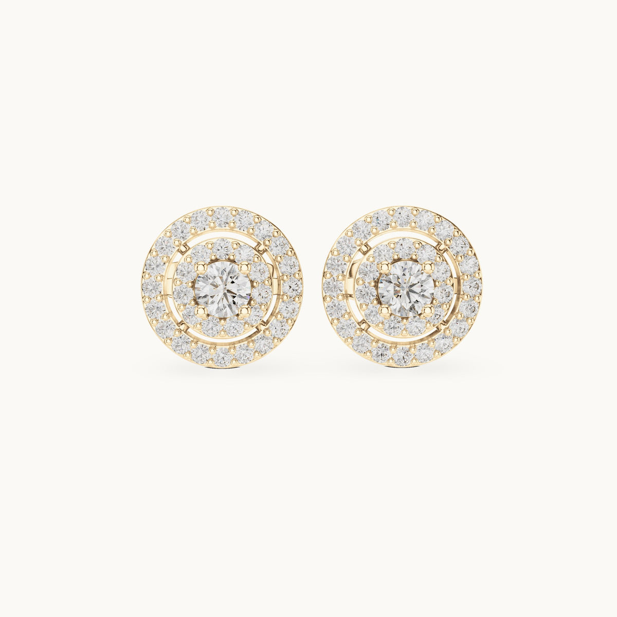 Round lab-grown diamond halo stud earrings in yellow gold, 0.592 CT TW, view 4