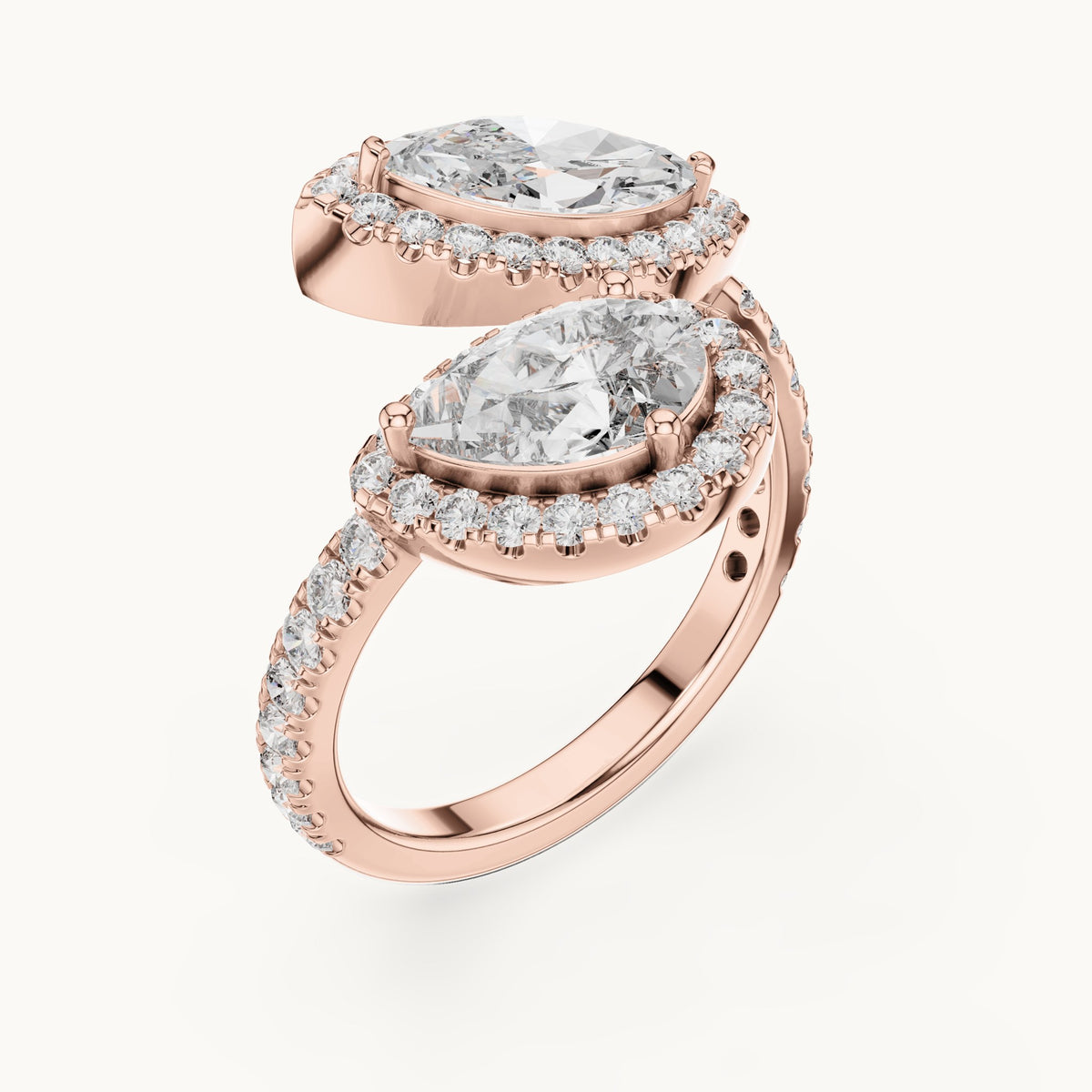 Pear, marquise and round lab-grown diamond toi et moi halo ring in rose gold, 2.63 CT TW, view 2