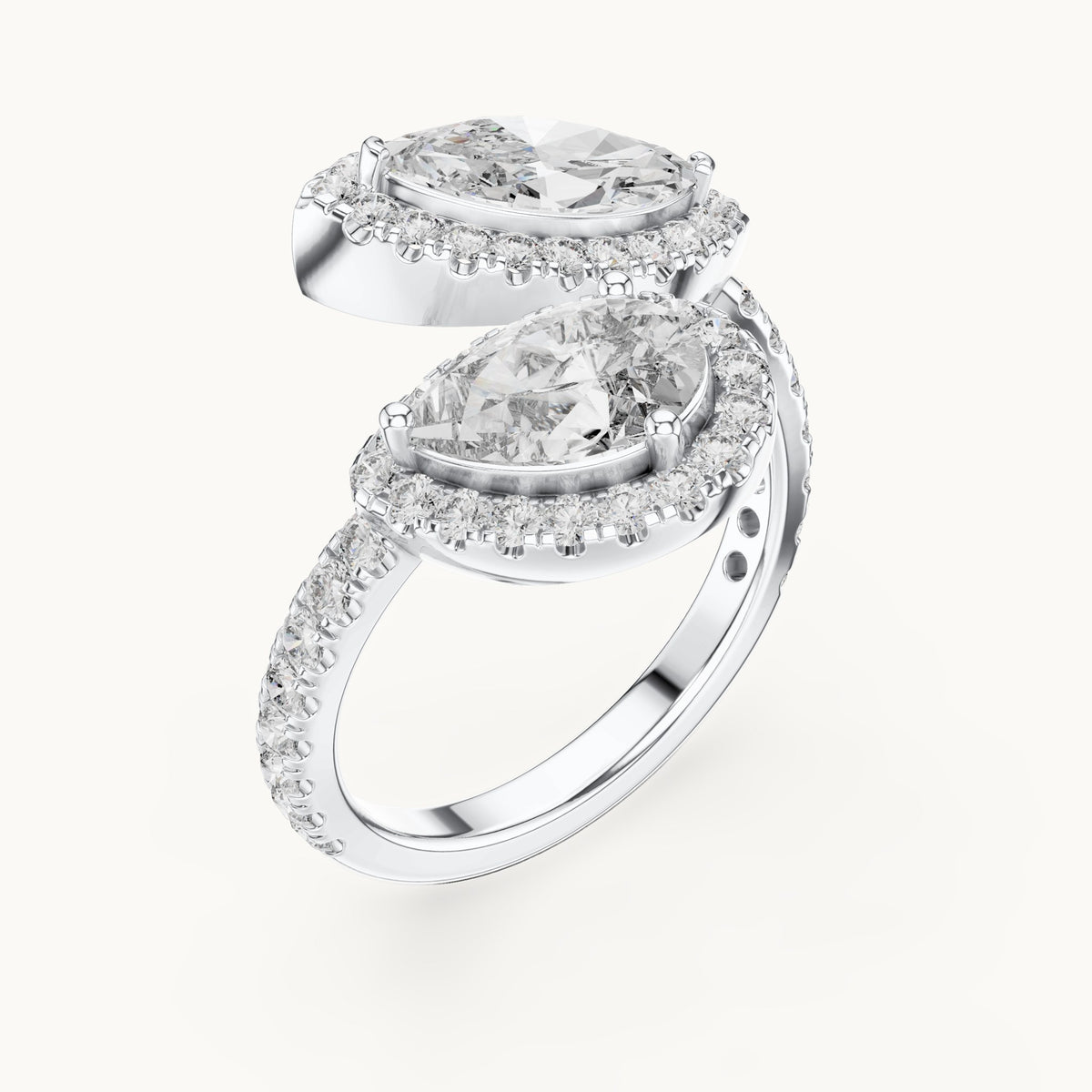 Pear, marquise and round lab-grown diamond toi et moi halo ring in white gold, 2.63 CT TW, view 2