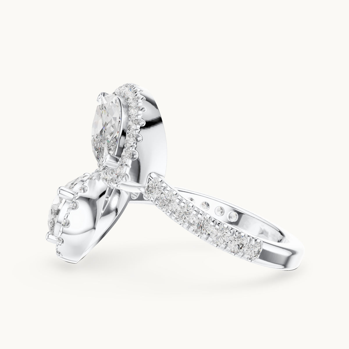 Pear, marquise and round lab-grown diamond toi et moi halo ring in white gold, 2.63 CT TW, view 3