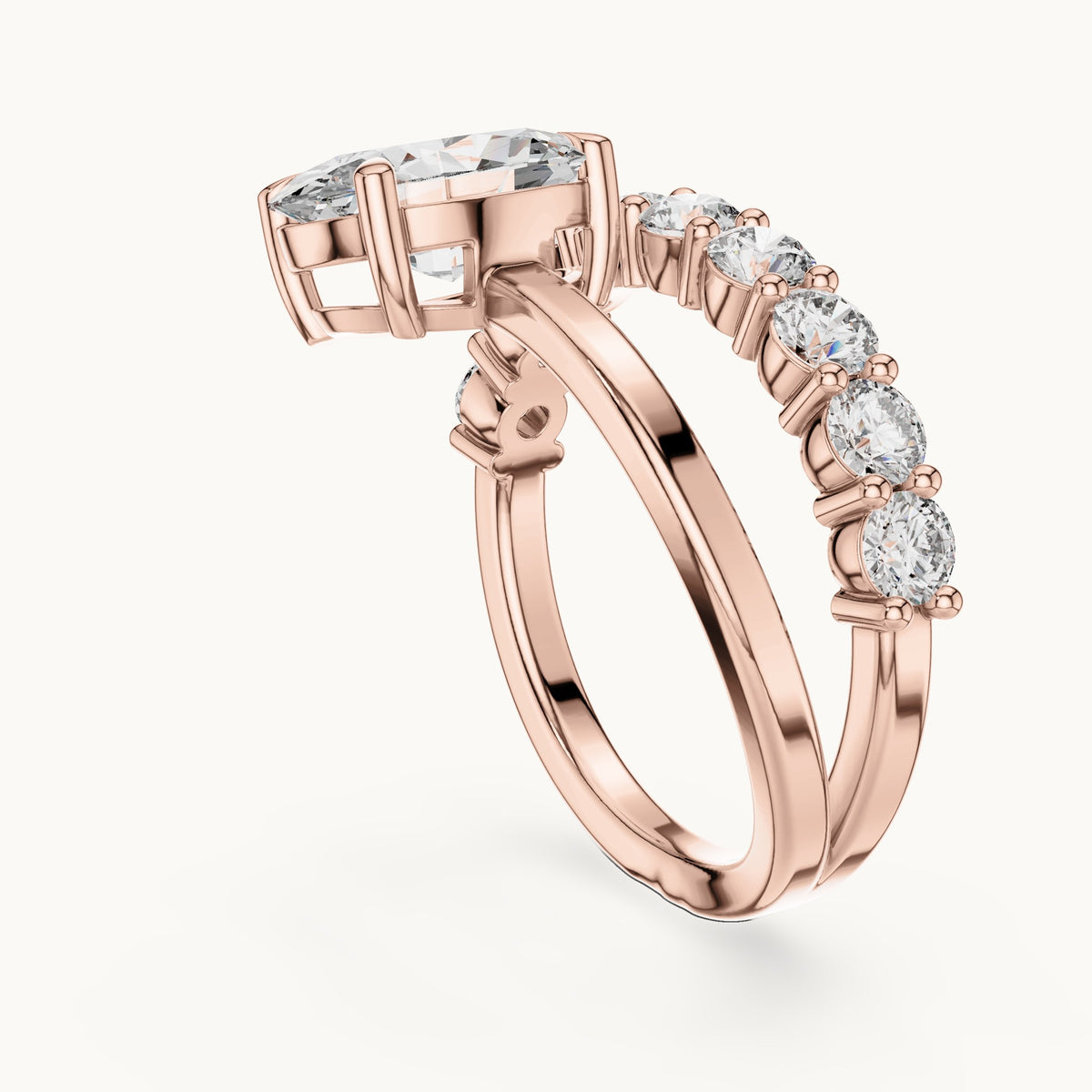 Oval and round lab-grown diamond double band engagement ring in rose gold, 3.99 CT TW, view 1