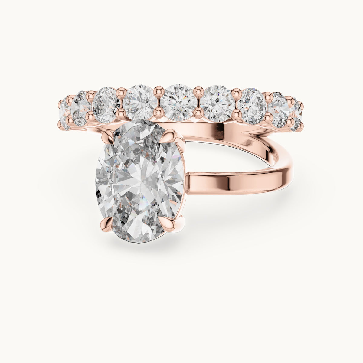 Oval and round lab-grown diamond double band engagement ring in rose gold, 3.99 CT TW, view 4