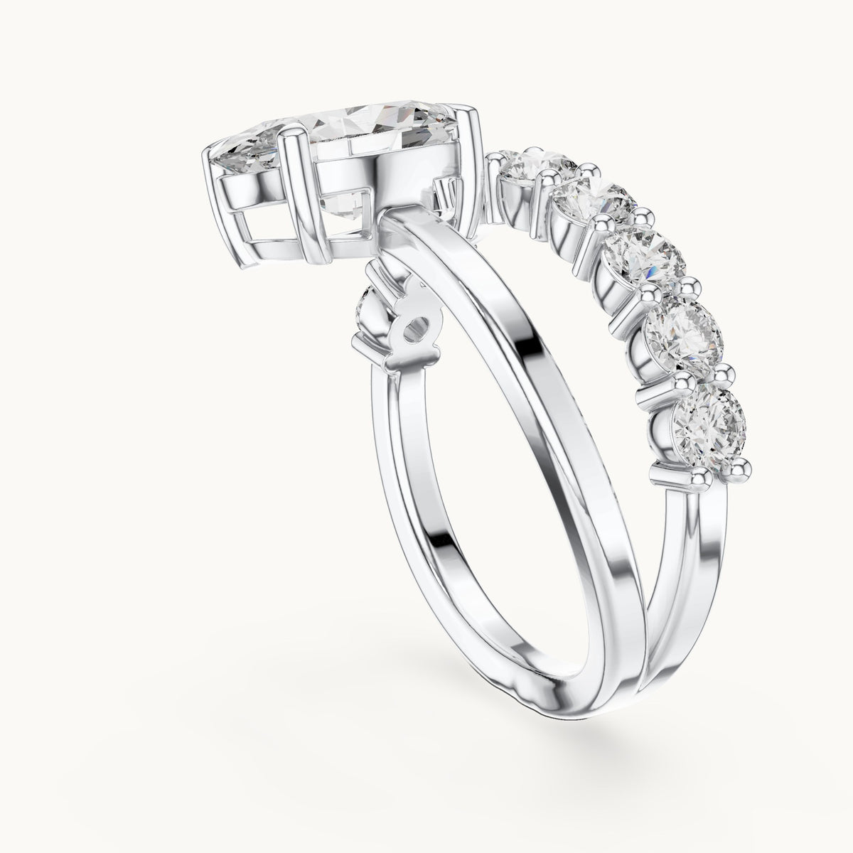 Oval and round lab-grown diamond double band engagement ring in white gold, 3.99 CT TW, view 1