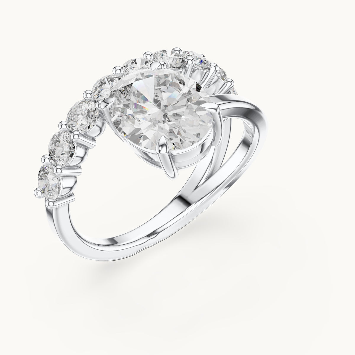 Oval and round lab-grown diamond double band engagement ring in white gold, 3.99 CT TW, view 2