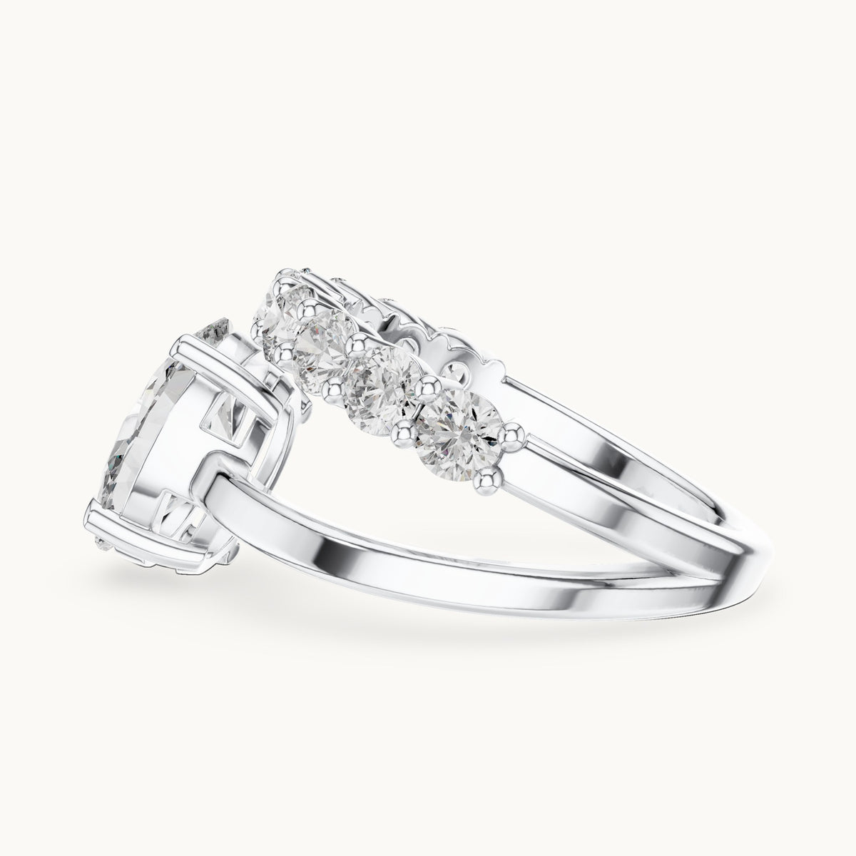 Oval and round lab-grown diamond double band engagement ring in white gold, 3.99 CT TW, view 3