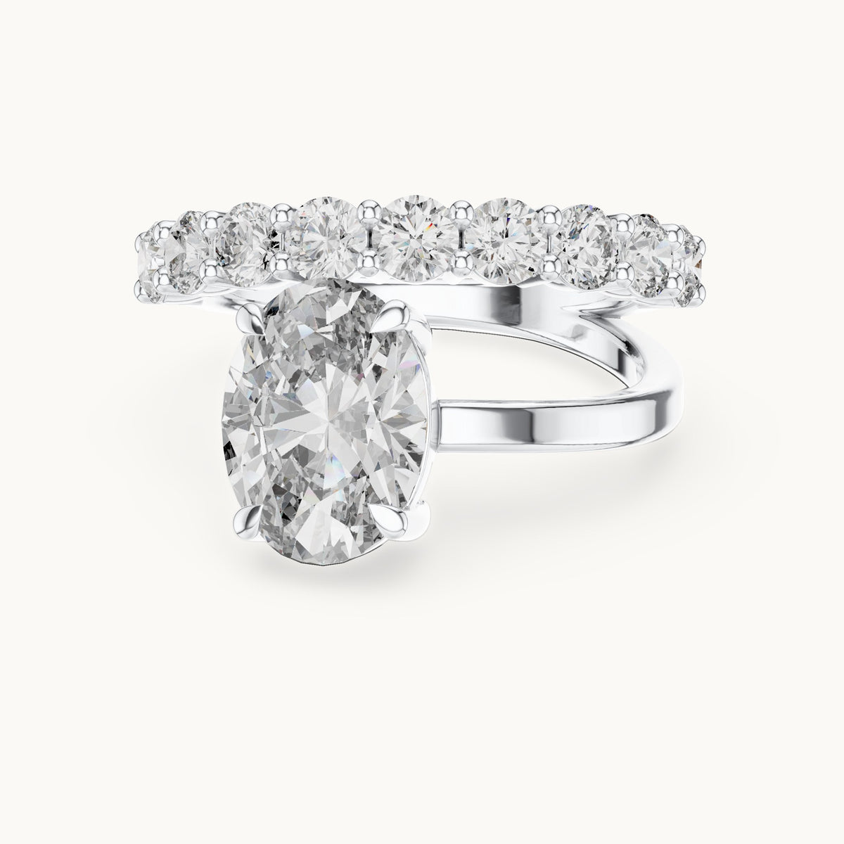 Oval and round lab-grown diamond double band engagement ring in white gold, 3.99 CT TW, view 4
