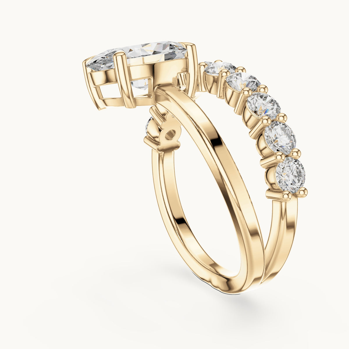 Oval and round lab-grown diamond double band engagement ring in yellow gold, 3.99 CT TW, view 1
