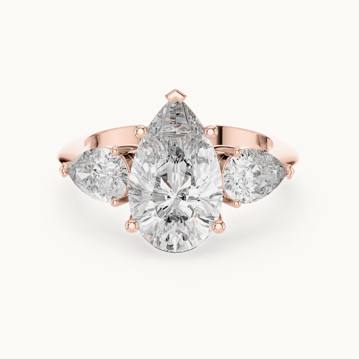 Pear lab-grown diamond three-stone engagement ring with pear side stones in rose gold, 4.00 CT TW, view 4
