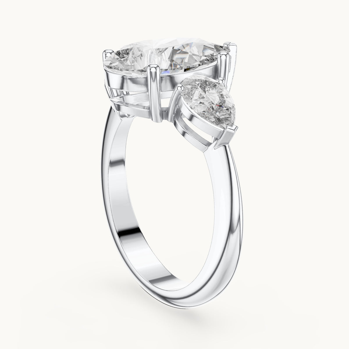 Pear lab-grown diamond three-stone engagement ring with pear side stones in white gold, 4.00 CT TW, view 1