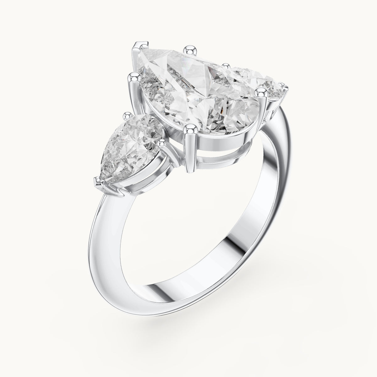 Pear lab-grown diamond three-stone engagement ring with pear side stones in white gold, 4.00 CT TW, view 2