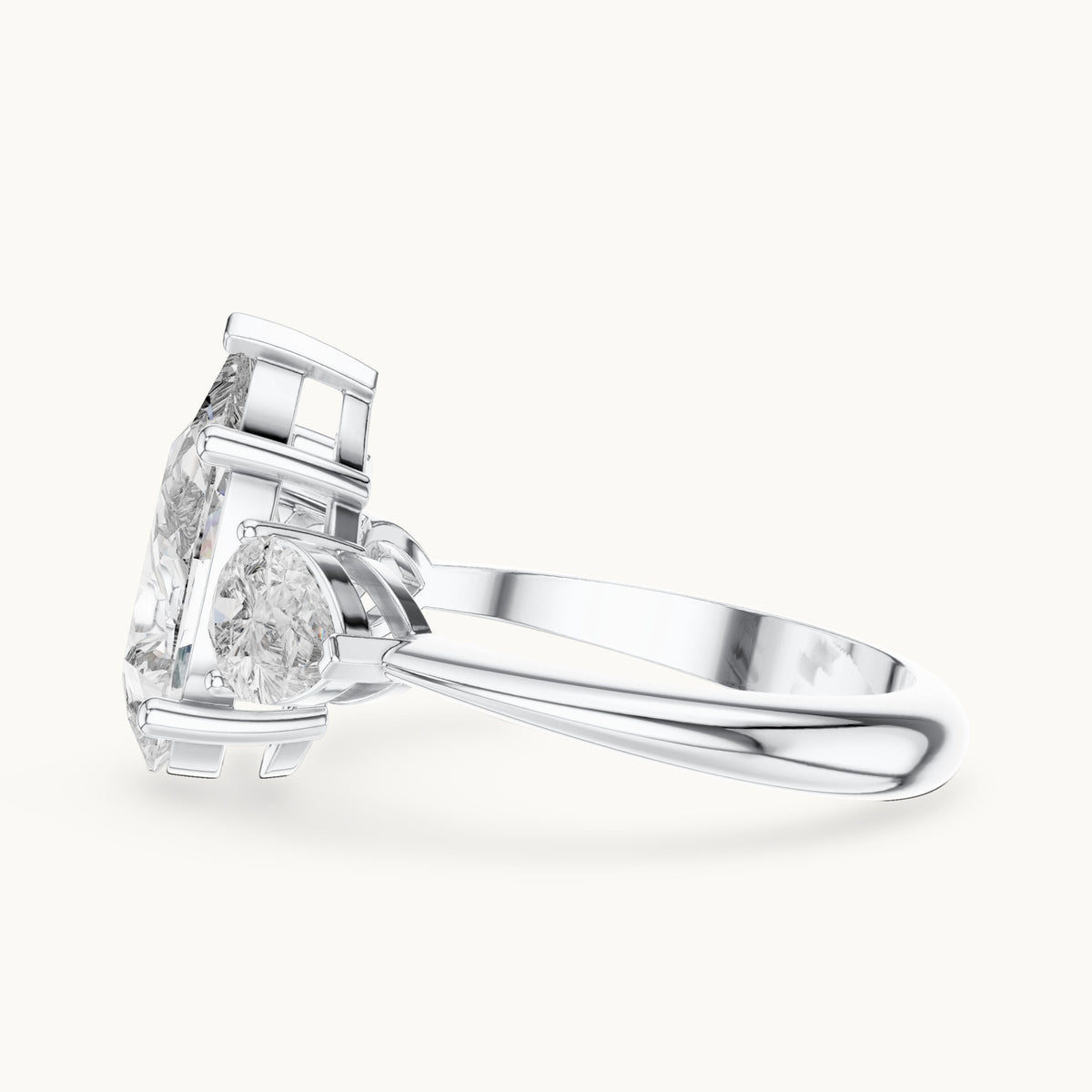 Pear lab-grown diamond three-stone engagement ring with pear side stones in white gold, 4.00 CT TW, view 3