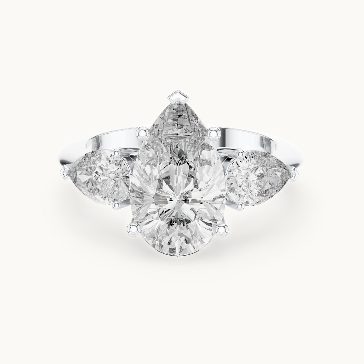 Pear lab-grown diamond three-stone engagement ring with pear side stones in white gold, 4.00 CT TW, view 4