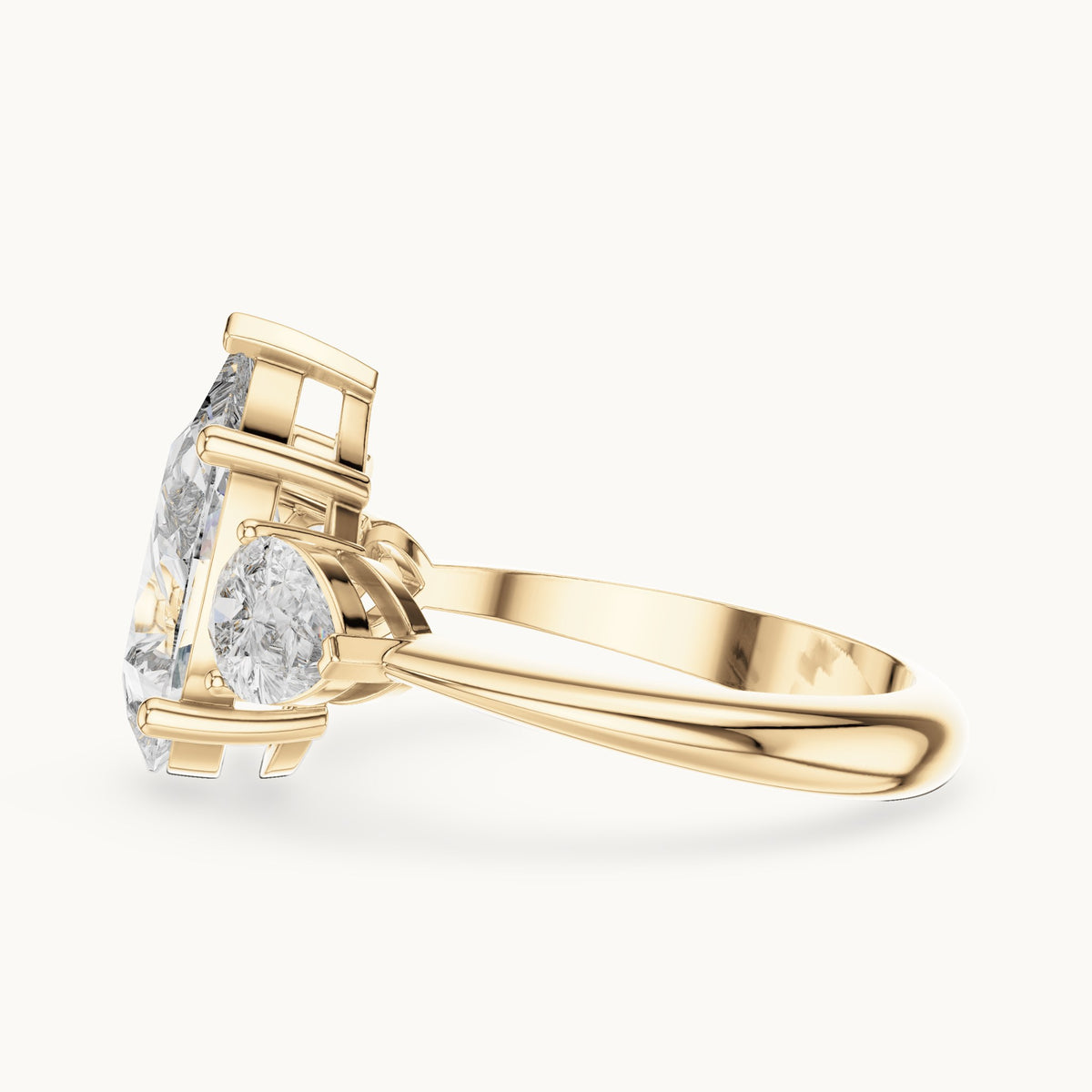 Pear lab-grown diamond three-stone engagement ring with pear side stones in yellow gold, 4.00 CT TW, view 3