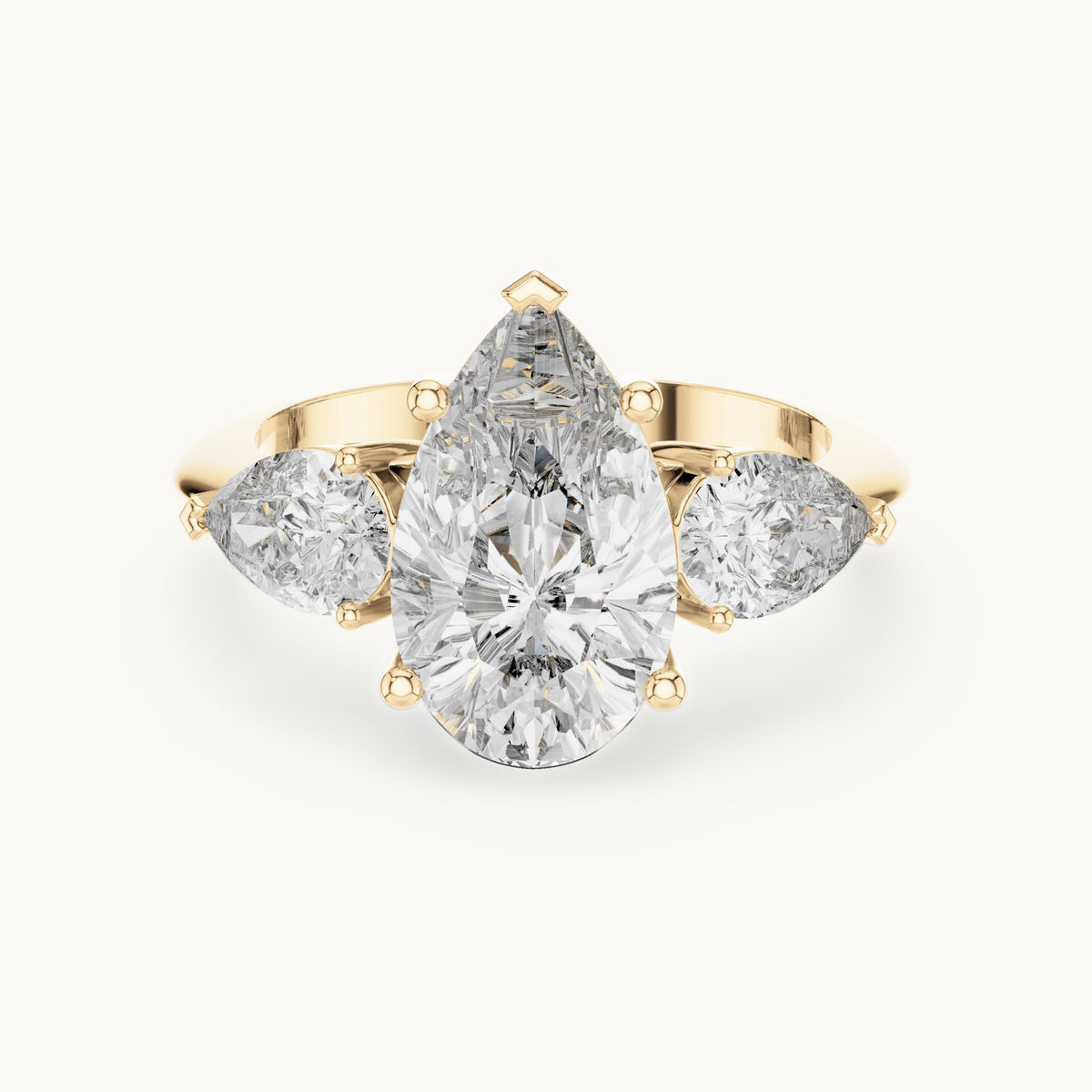 Pear lab-grown diamond three-stone engagement ring with pear side stones in yellow gold, 4.00 CT TW, view 4