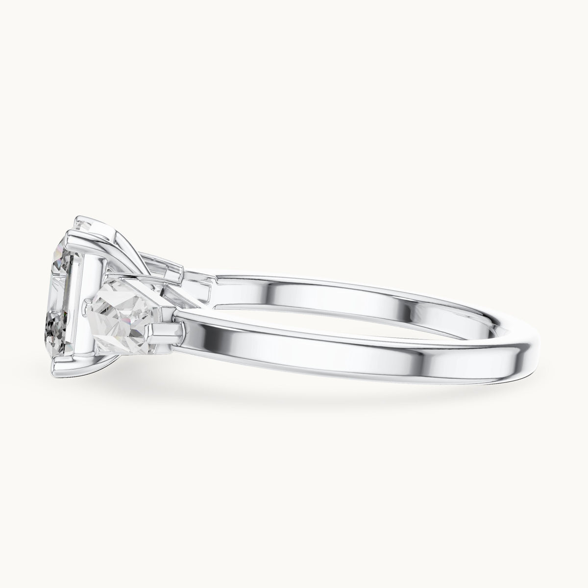 Asscher-cut and kite lab-grown diamond three-stone engagement ring with kite side stones in white gold, 3.00 CT TW, view 3