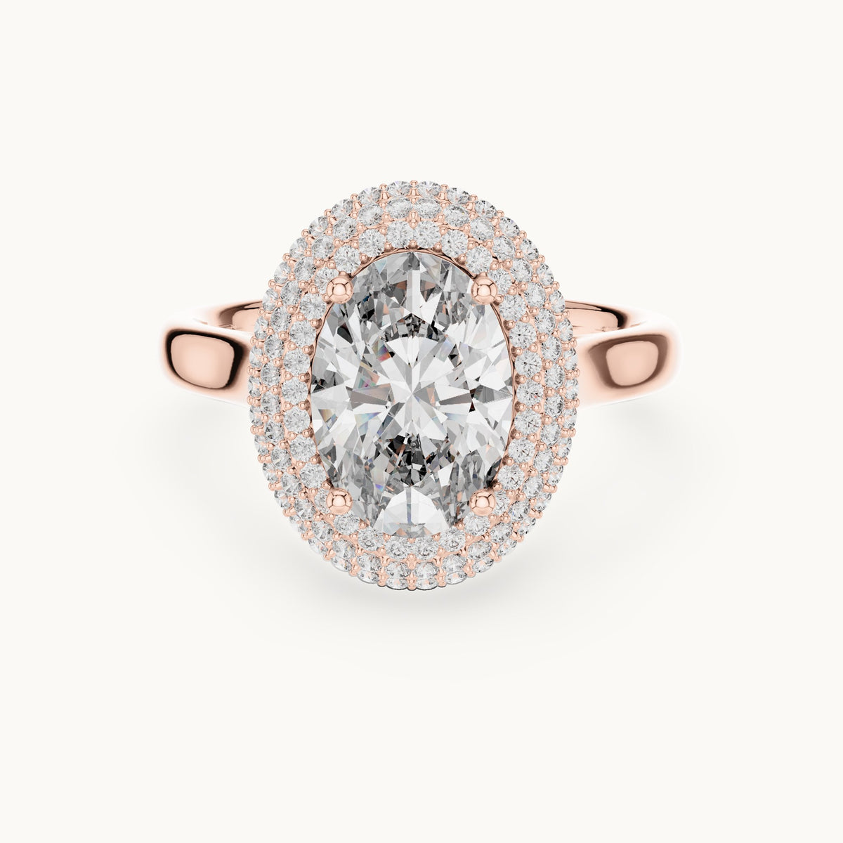 Oval and round lab-grown diamond pavé halo engagement ring in rose gold, 2.496 CT TW, view 4