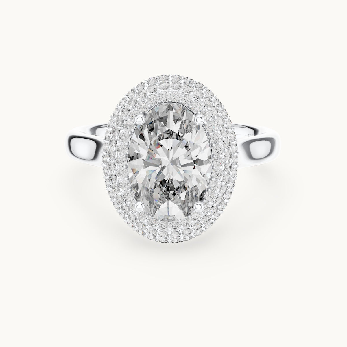 Oval and round lab-grown diamond pavé halo engagement ring in white gold, 2.496 CT TW, view 4