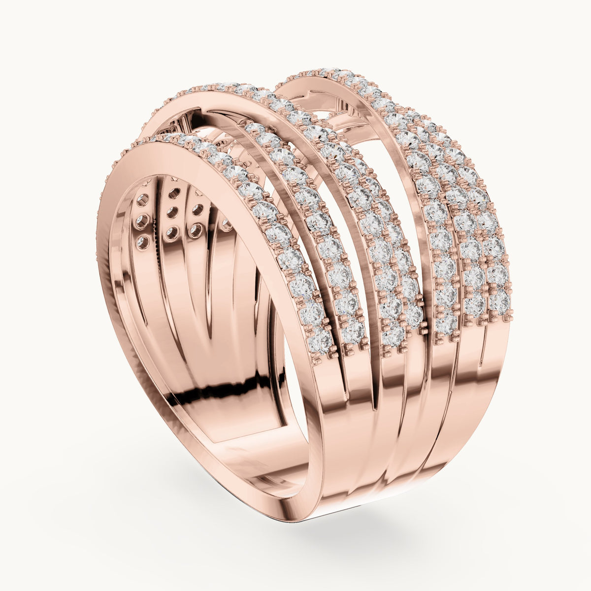 Round lab-grown diamond crossover pavé ring in rose gold, 1.152 CT TW, view 1