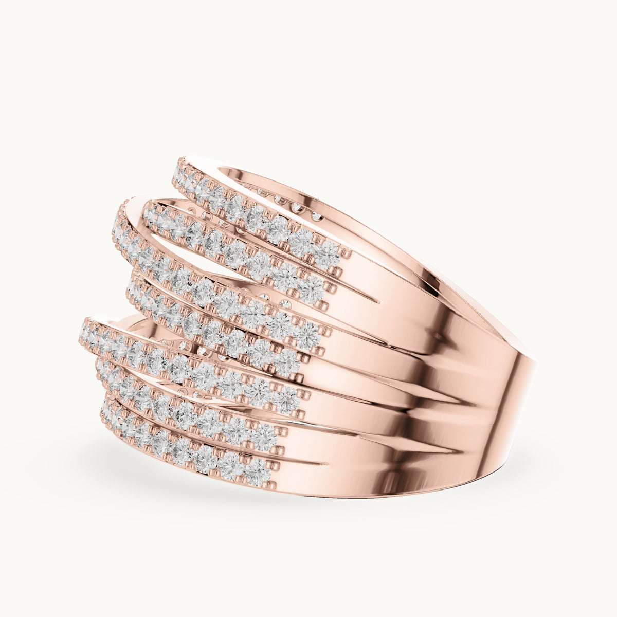 Round lab-grown diamond crossover pavé ring in rose gold, 1.152 CT TW, view 3
