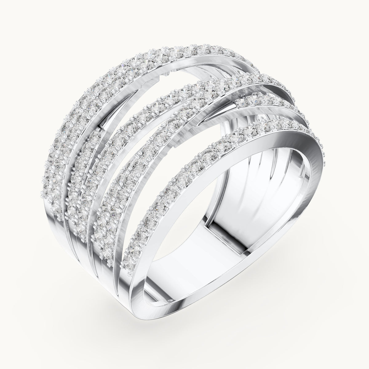 Round lab-grown diamond crossover pavé ring in white gold, 1.152 CT TW, view 2