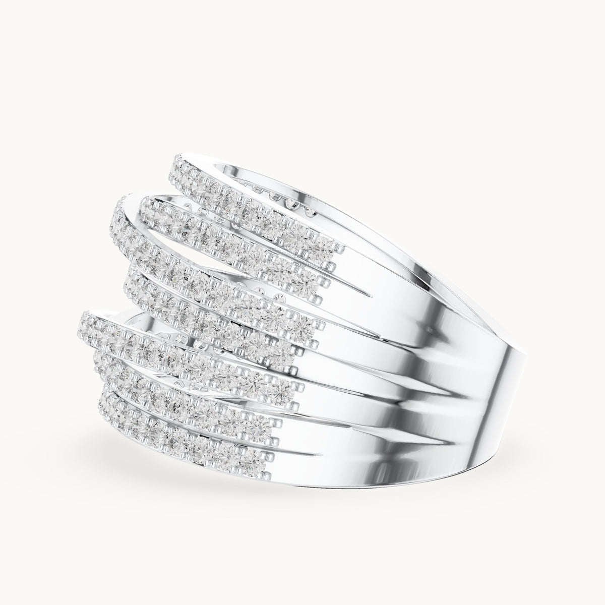 Round lab-grown diamond crossover pavé ring in white gold, 1.152 CT TW, view 3