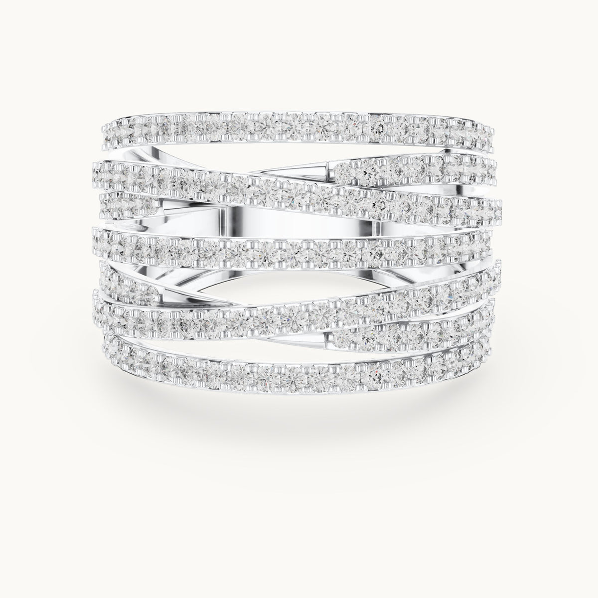 Round lab-grown diamond crossover pavé ring in white gold, 1.152 CT TW, view 4