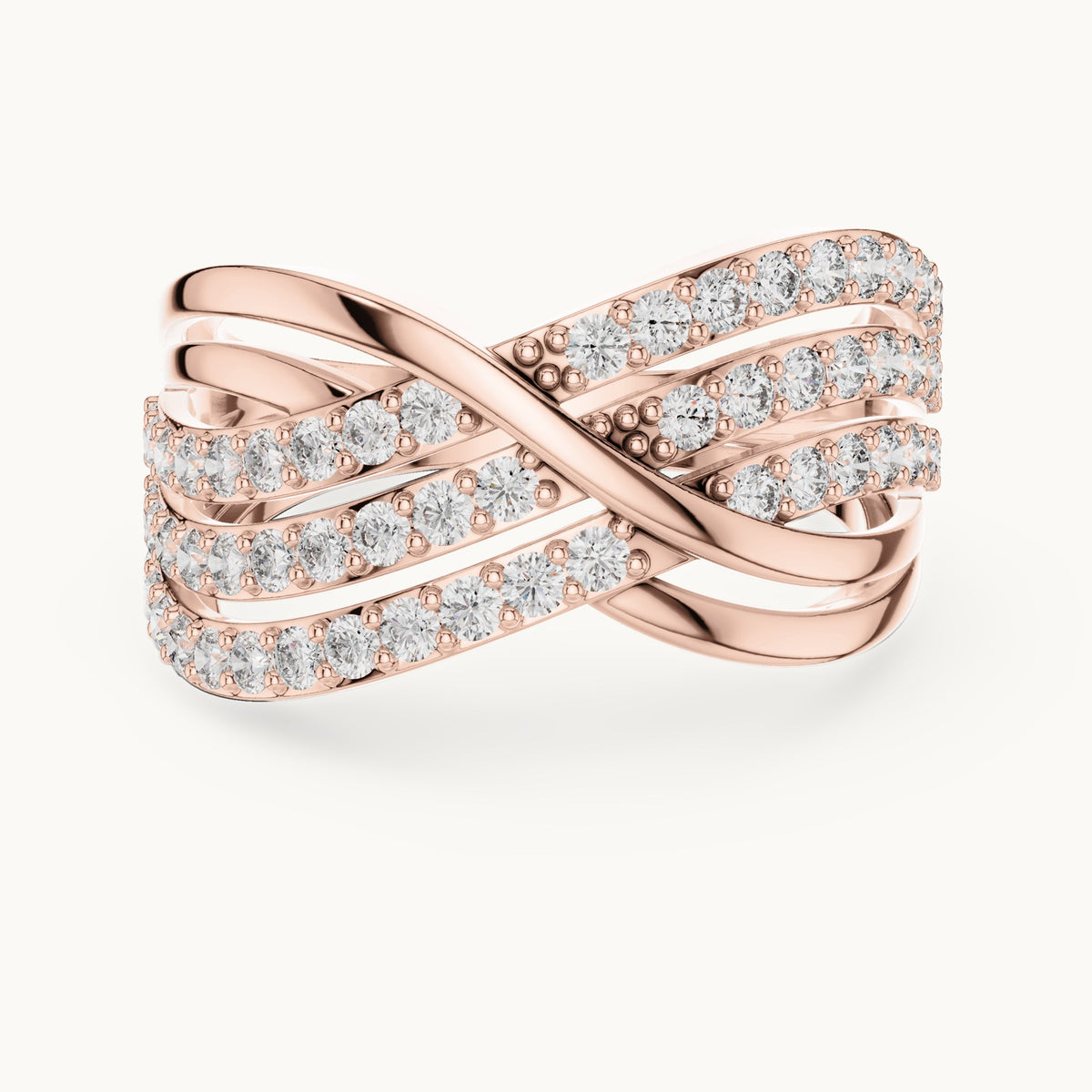 Round lab-grown diamond x crossover pavé ring in rose gold, 0.784 CT TW, view 4
