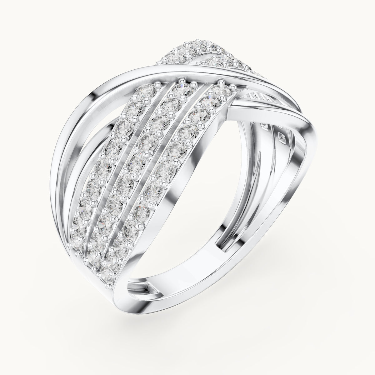 Round lab-grown diamond x crossover pavé ring in white gold, 0.784 CT TW, view 2